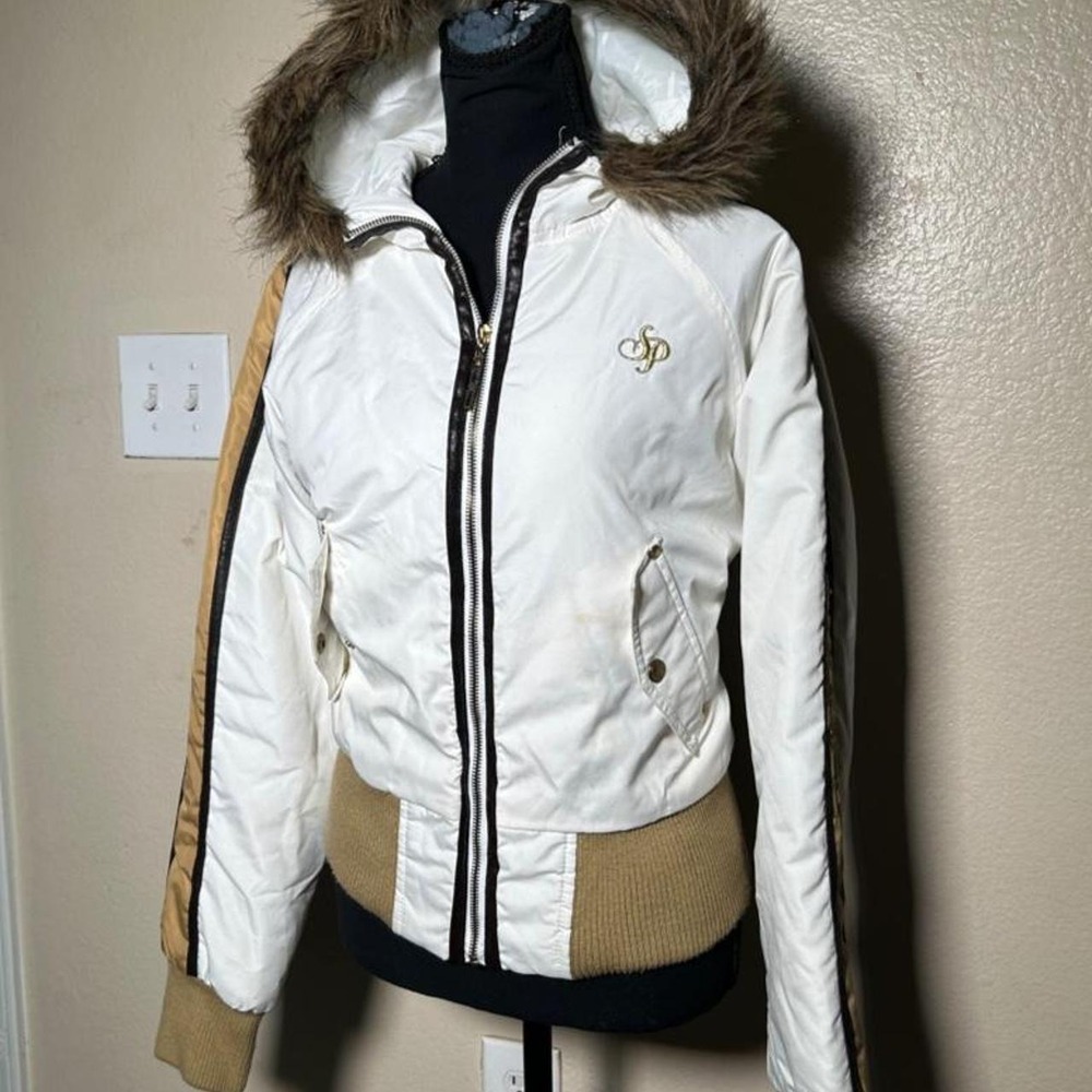 Vintage Southpole White Puffer Jacket Fur Hood Y2K Streetwear Women Large